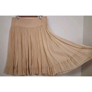 Reba Women's Silk Skirt Drop Waist Layered Boho Gypsy Fairy Sz 8 Beige Nude